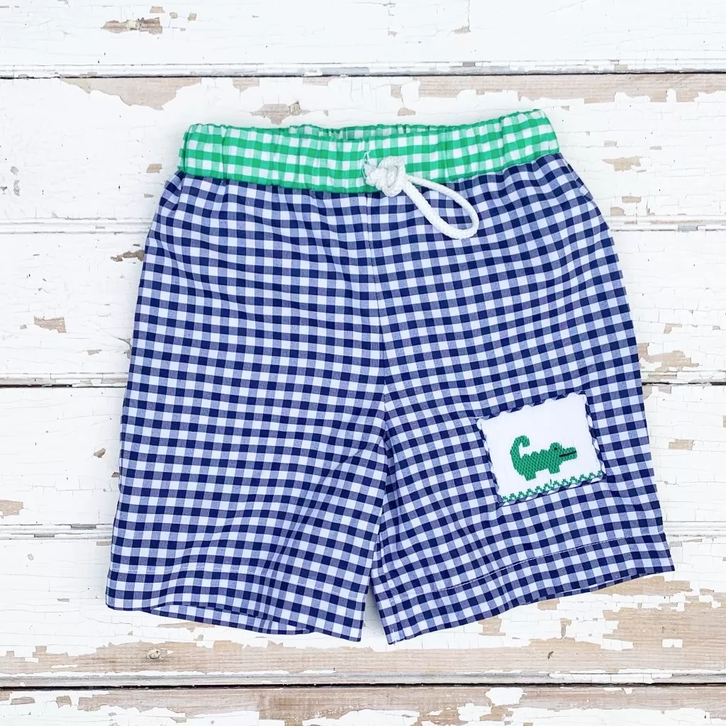 Smocked Alligator Swim Trunks