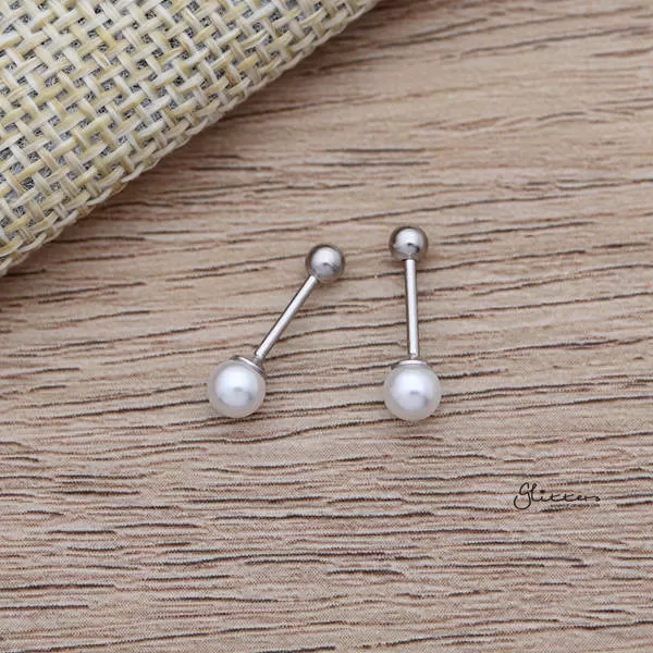 Solid 925 Sterling Silver Pearl Stud Earrings