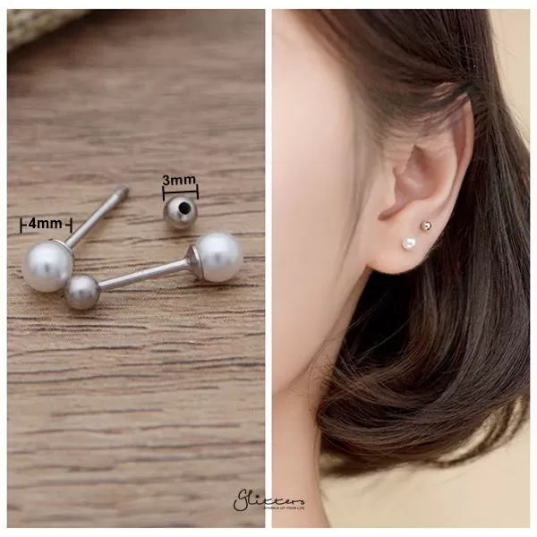 Solid 925 Sterling Silver Pearl Stud Earrings