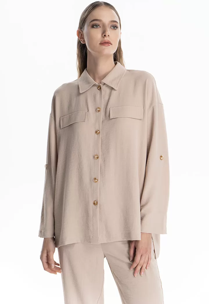 Solid Buttoned Up Shirt With Foldable Sleeves