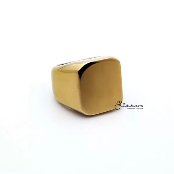 Stainless Steel High Polished Square Shape Men's Rings - Gold