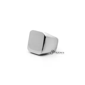 Stainless Steel High Polished Square Shape Men's Rings - Silver