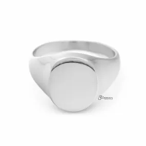 Stainless Steel Oval Signet Blank Plain Ring - Silver