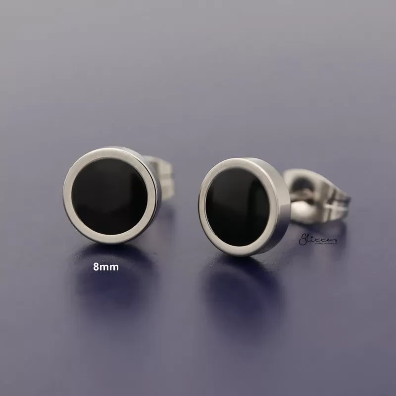 Stainless Steel Round Stud Earrings with Black Center