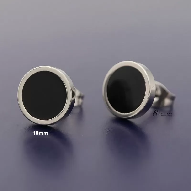 Stainless Steel Round Stud Earrings with Black Center