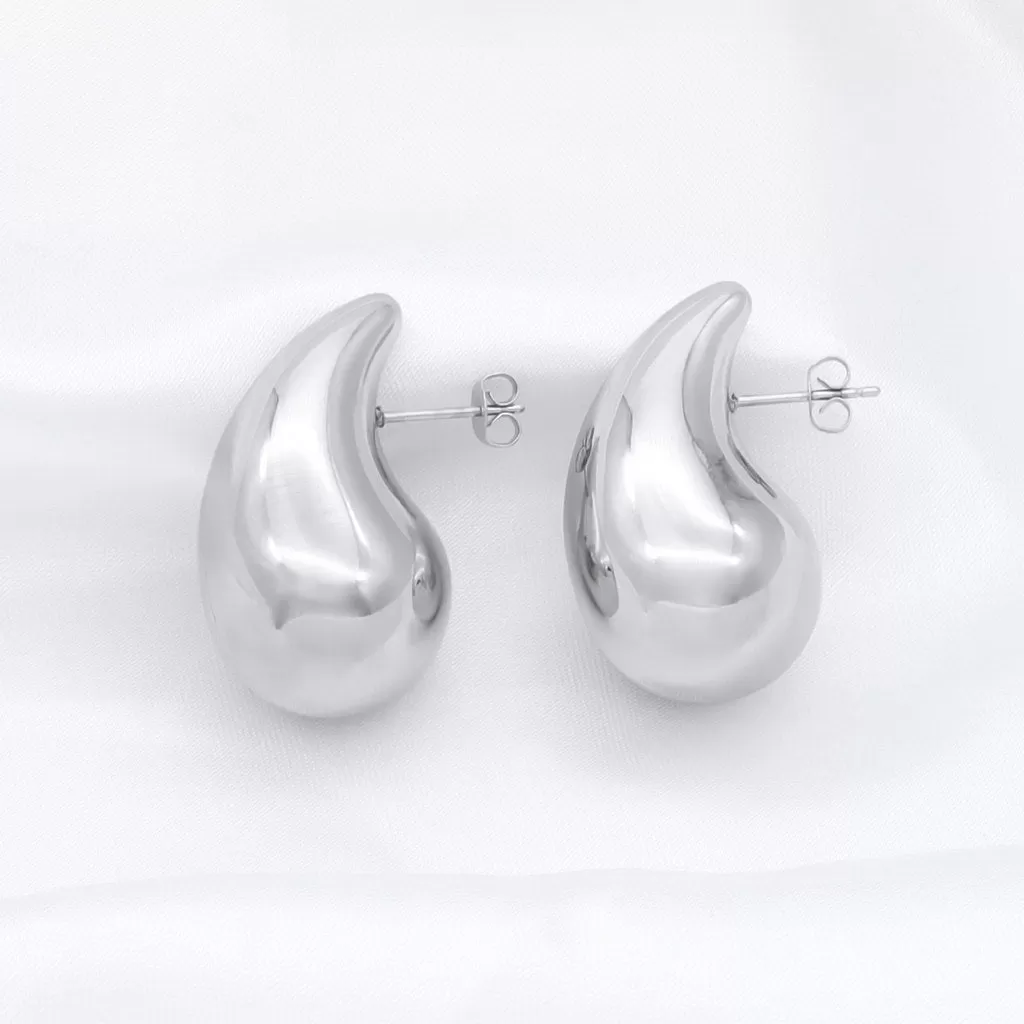 Stainless Steel Teardrop Earrings - Silver