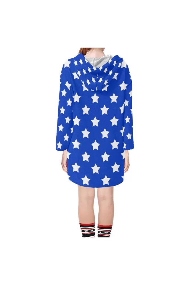 Stars On Blue Step Hem Tunic Hoodie for Women (Model H25)