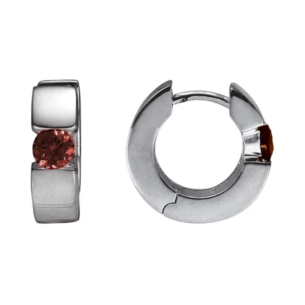 Sterling Silver & Garnet Hoop Earrings