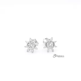 Sterling Silver C.Z Flower Women's Stud Earrings