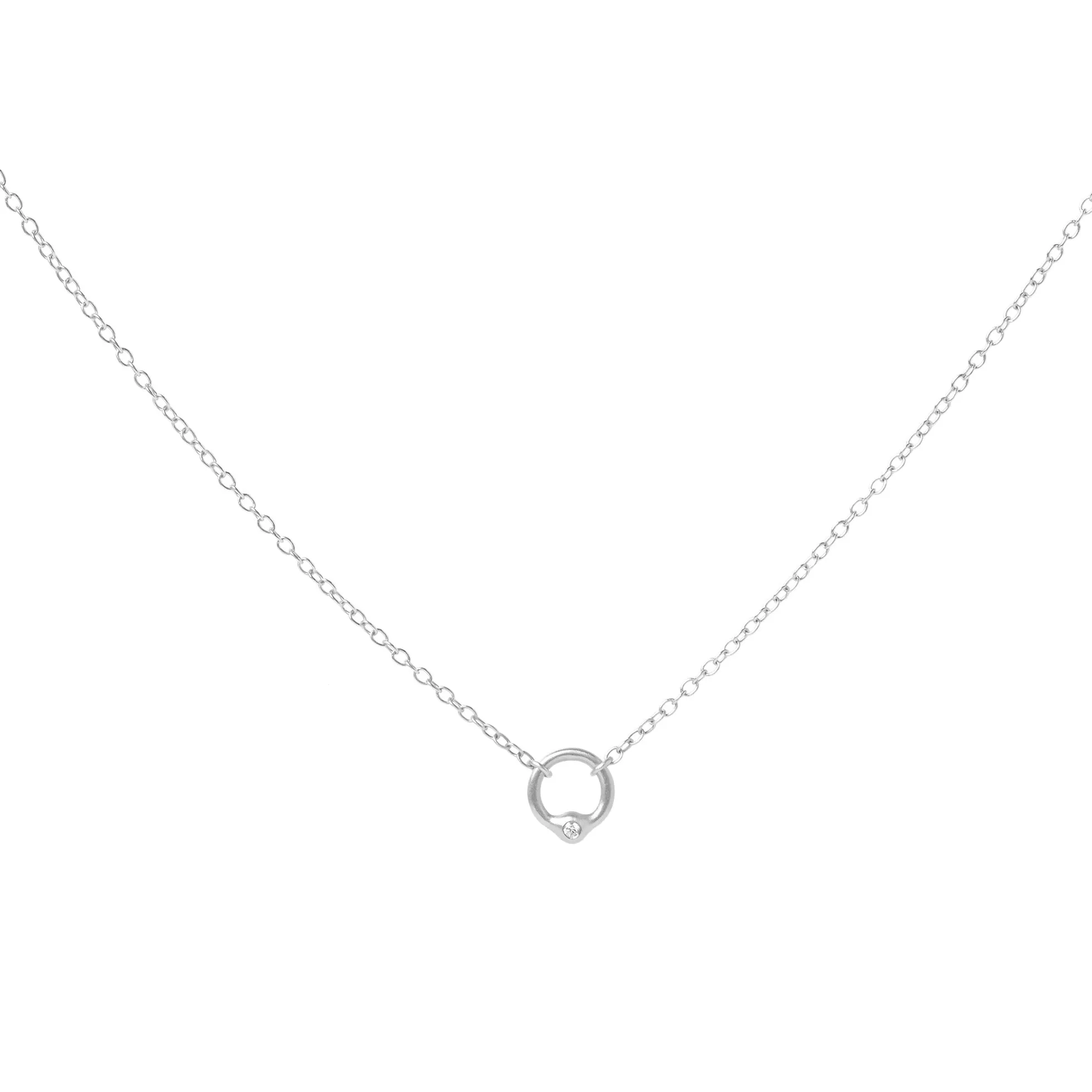 Sterling Silver Open Circle Orbis Necklace with Bezel-Set Diamond