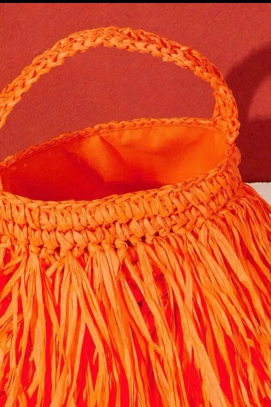 Straw Bucket Bag (Orange)