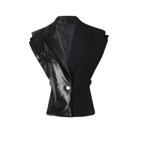 Stylish Asymmetrical Vest with Vegan Leather Accent