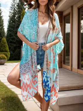 Sunset Vacation  Printed Open Front Beach Cover Up