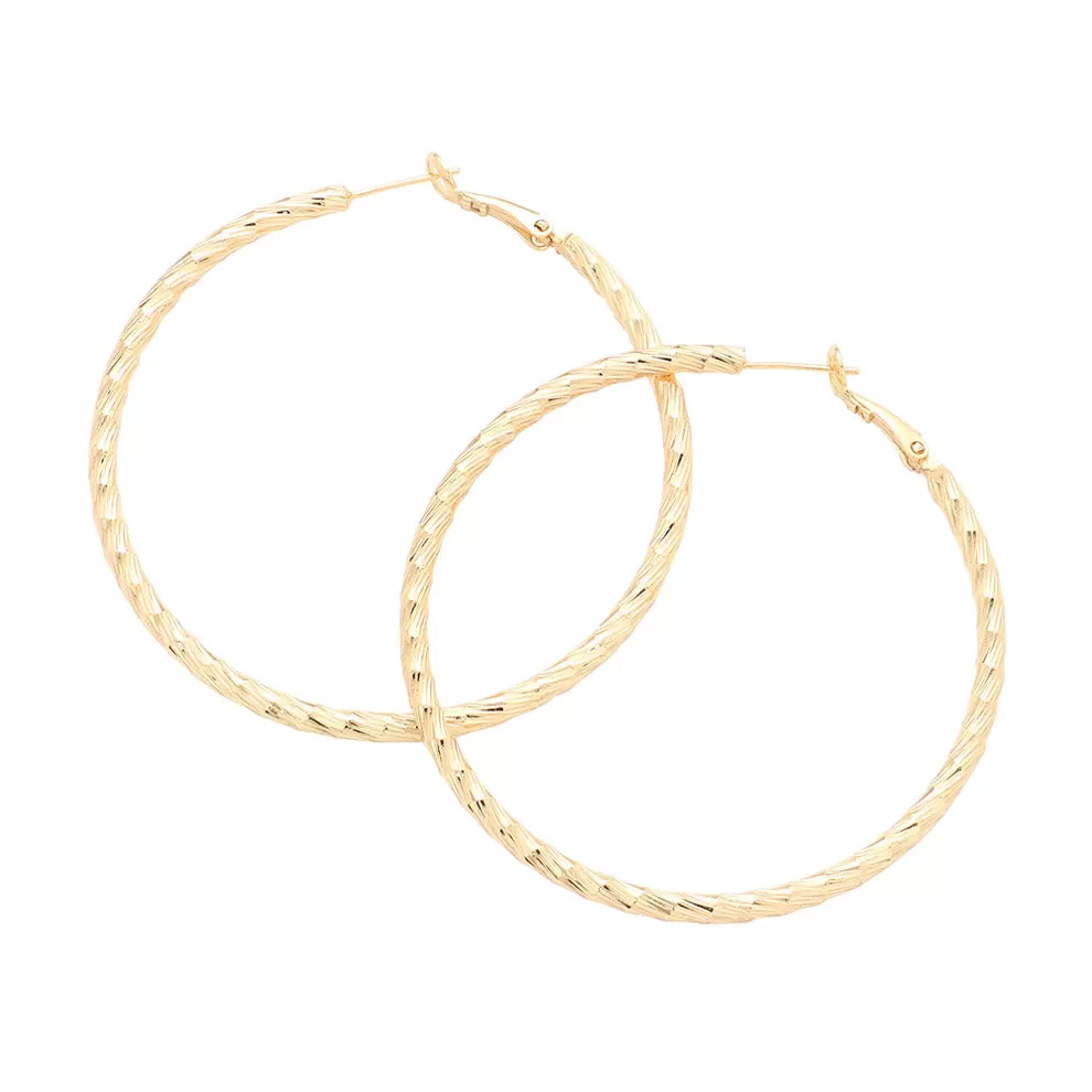 Textured Brass Metal Hoop Earrings (2.3Inch)