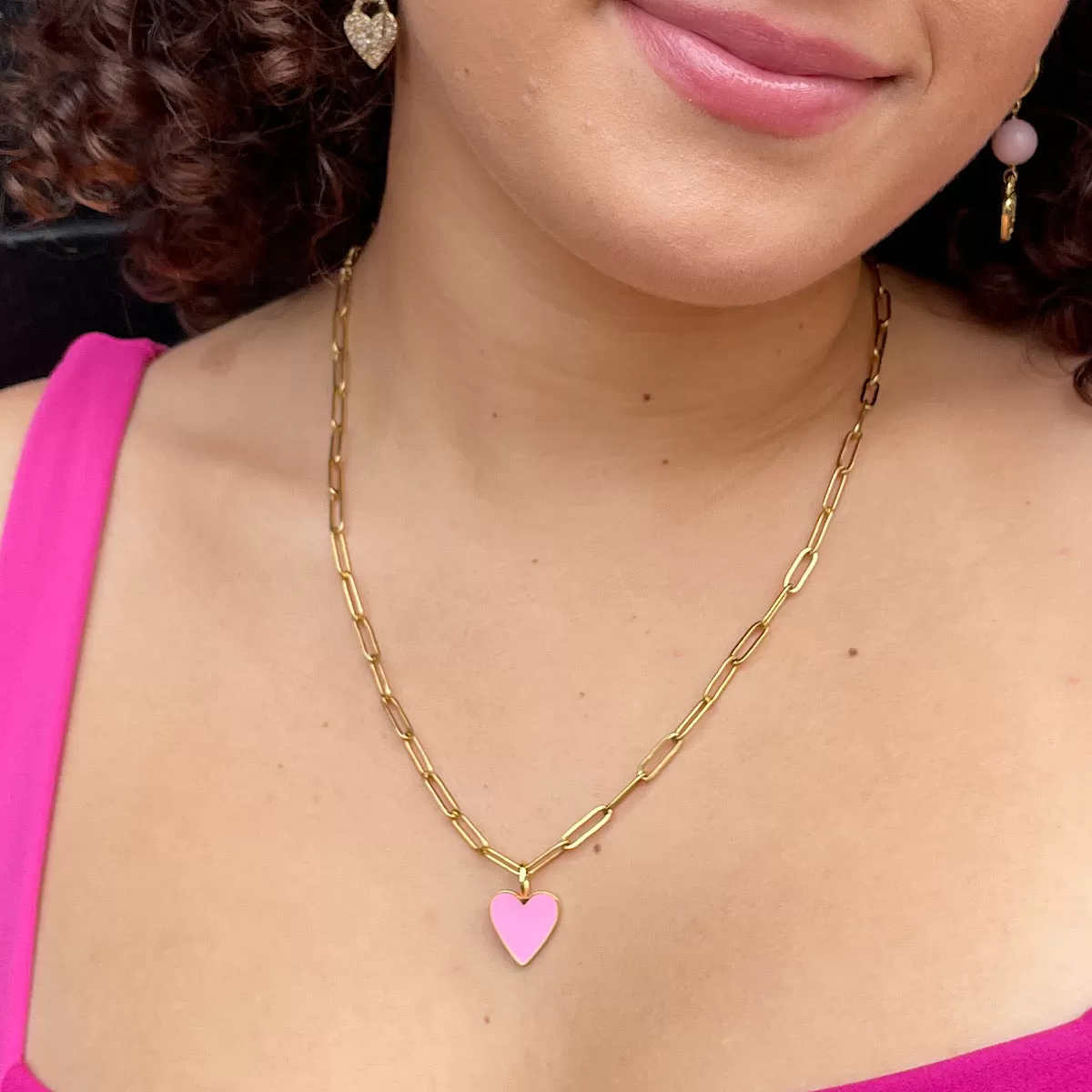 The Barbie Edit Pink Enamel Heart Necklace