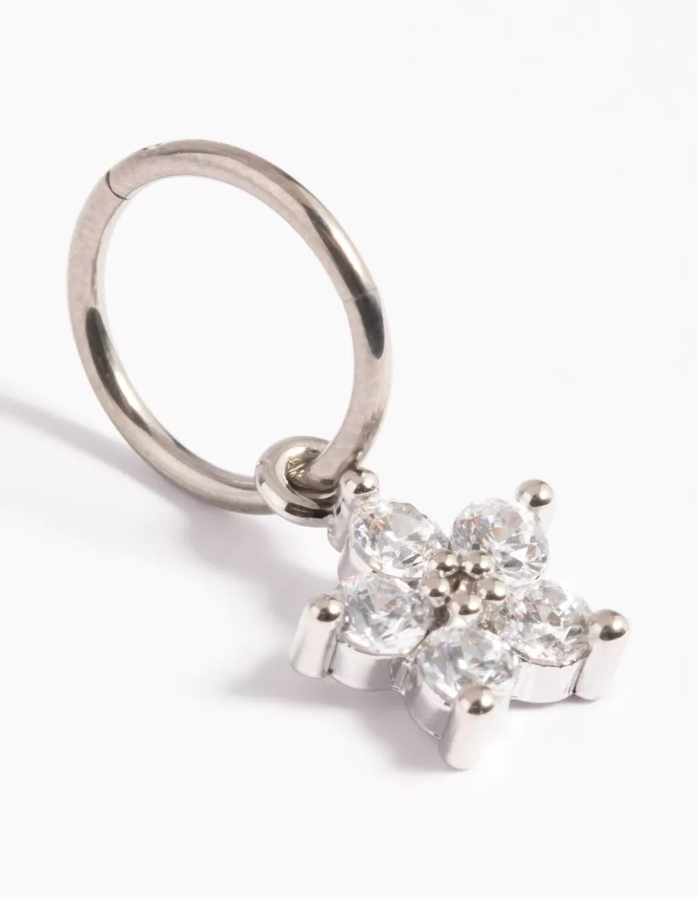 Titanium Cubic Zirconia Flower Clicker Ring