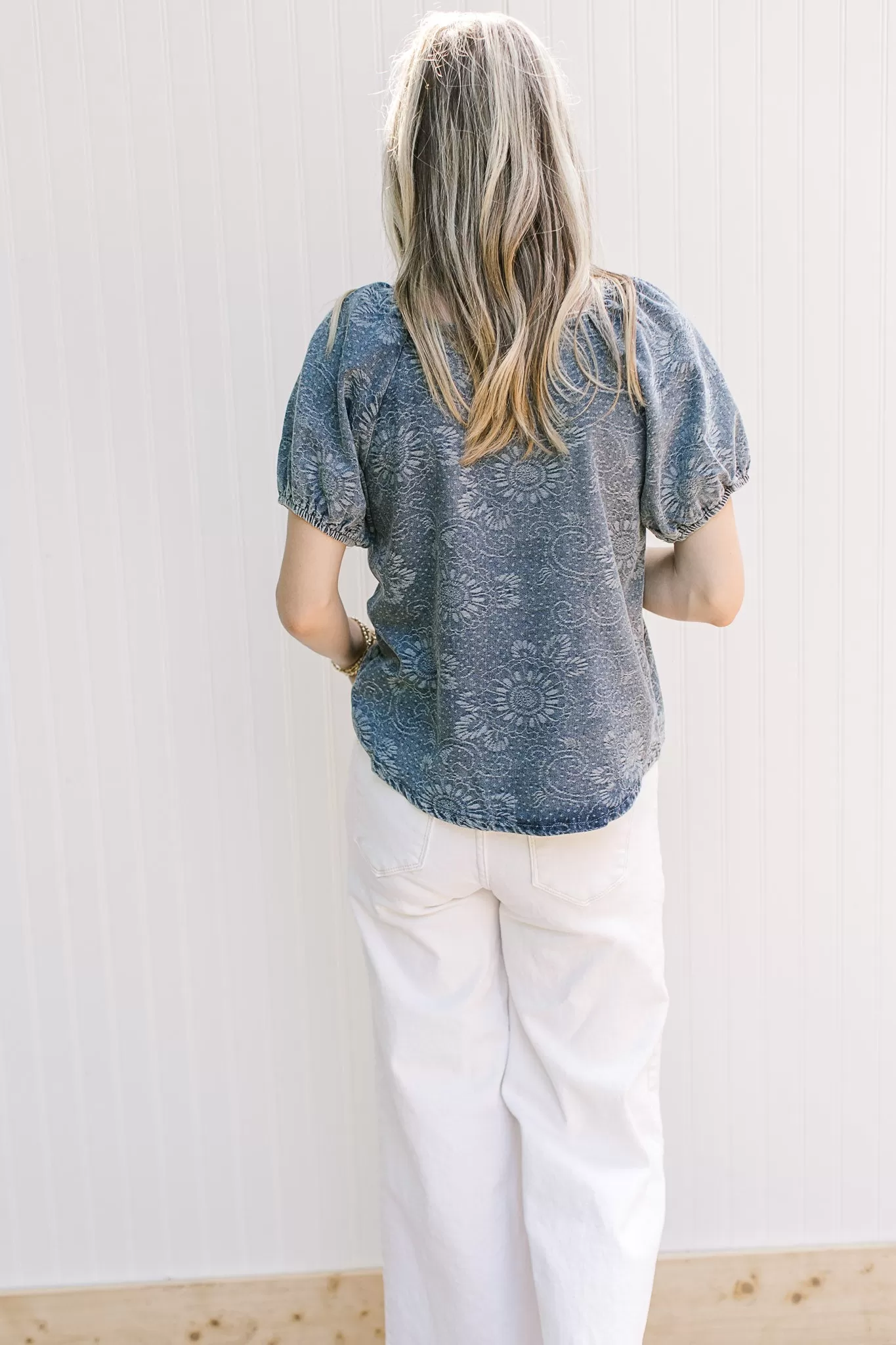 Tone on Tone Denim Floral Top