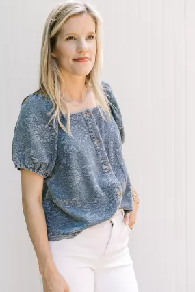 Tone on Tone Denim Floral Top