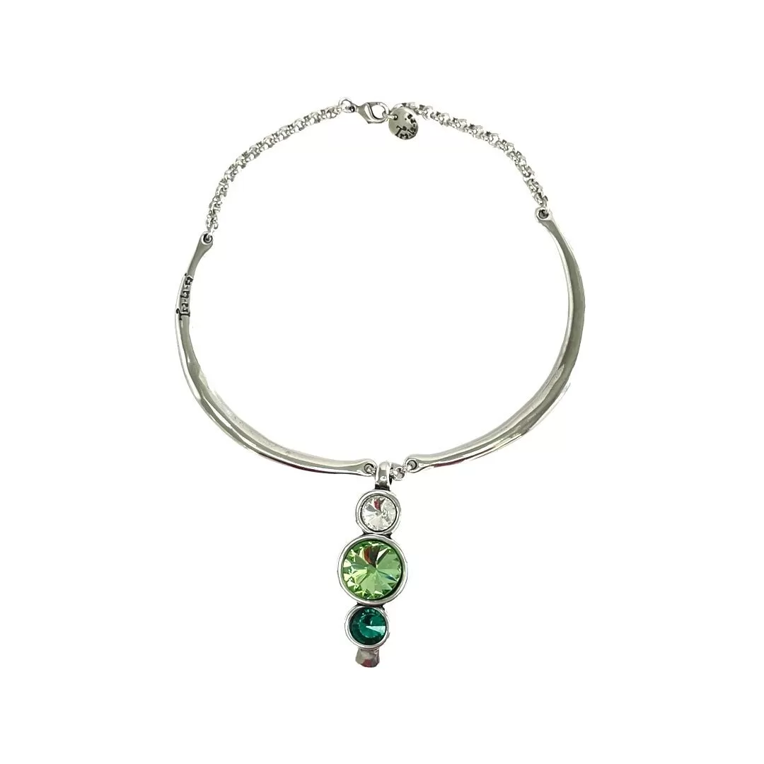 TRA-LA-RA STELAR GREEN CRYSTALS SILVER CHOKER