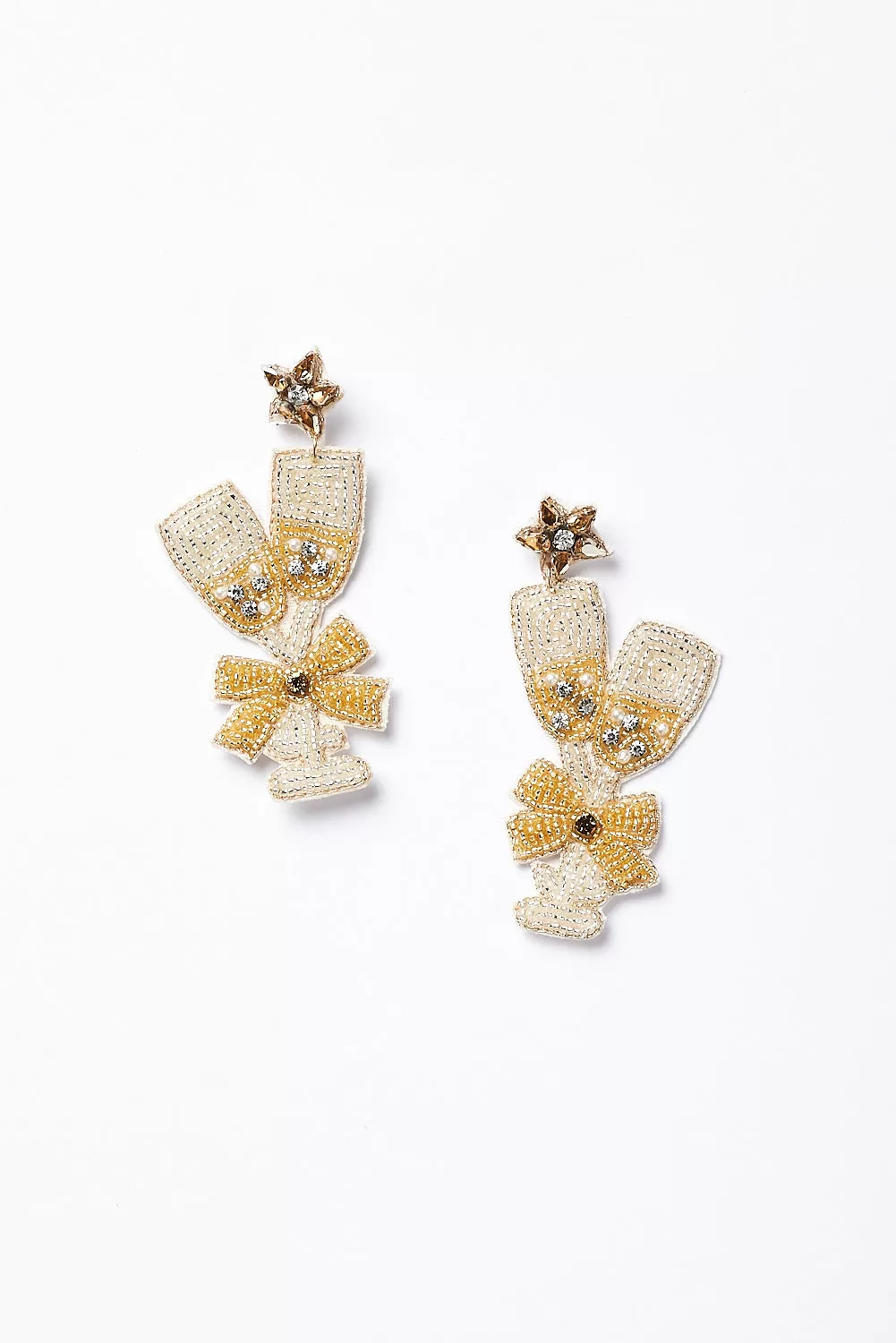 Twin Champagne Beaded Earrings in Gold