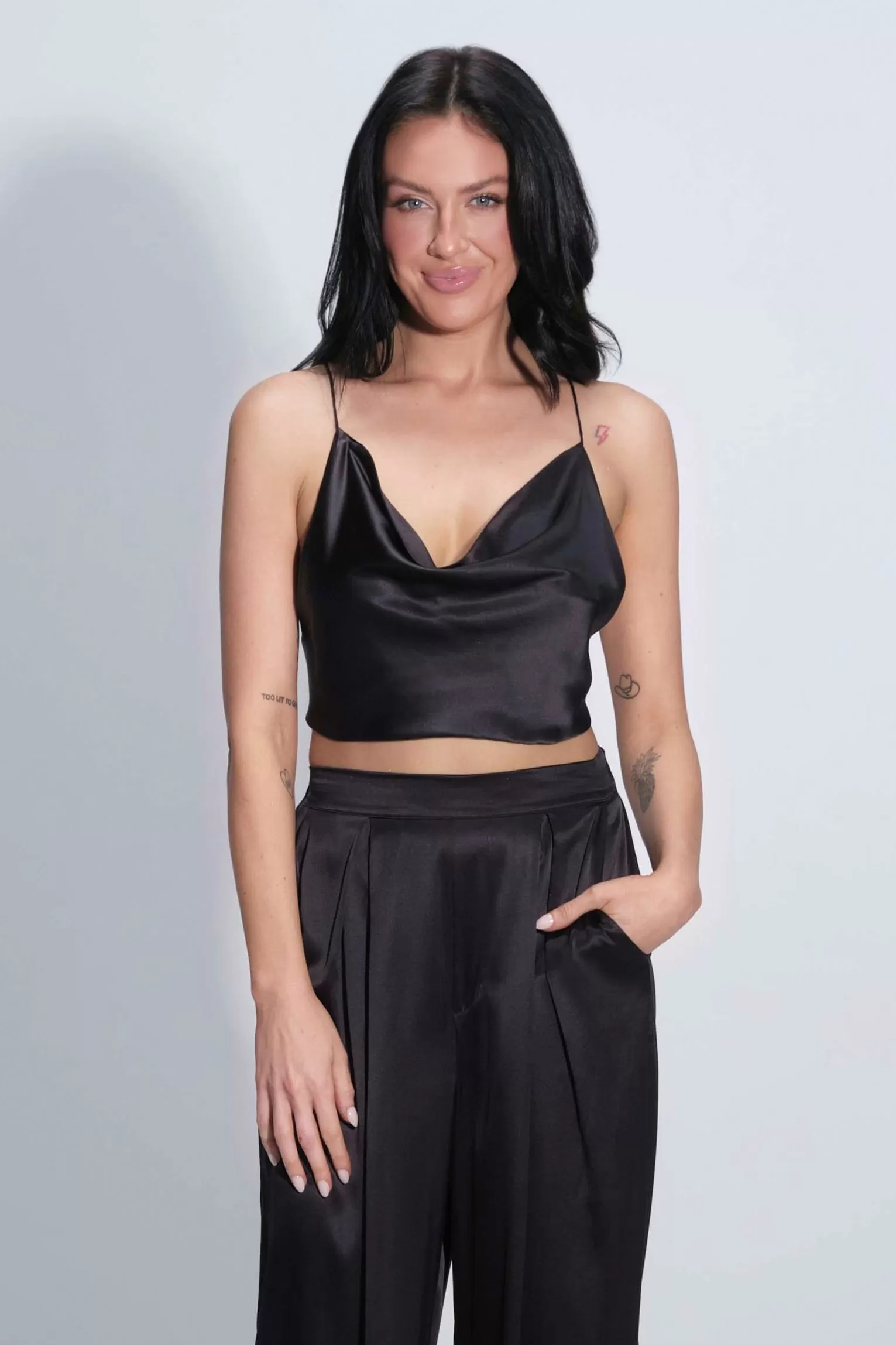 Twyla Silk Cowl Neck Cami Black