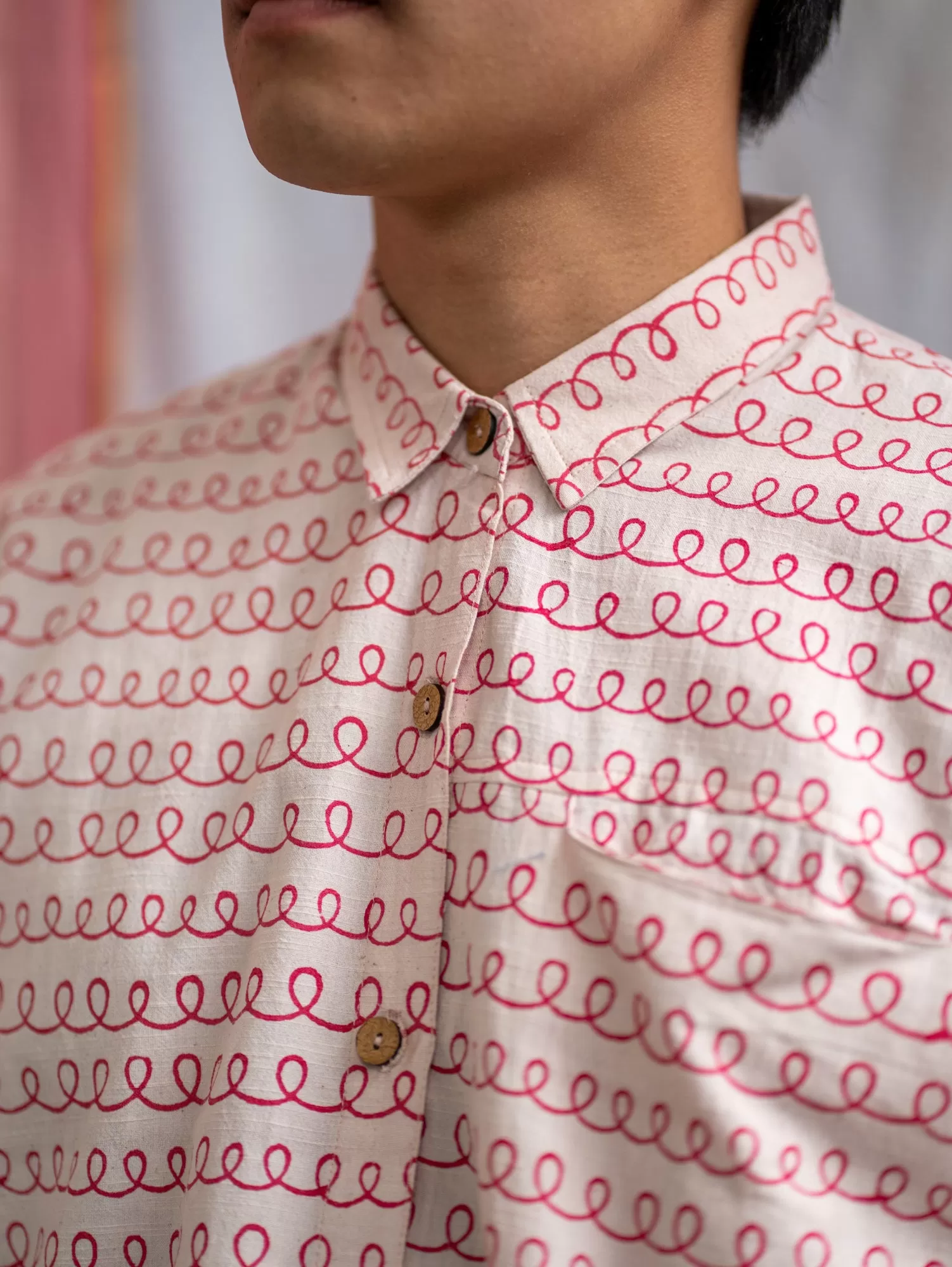 Unisex Button Up Shirt – Pink Twirl Print