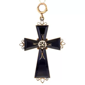 Victorian Pearl & Onyx Cross