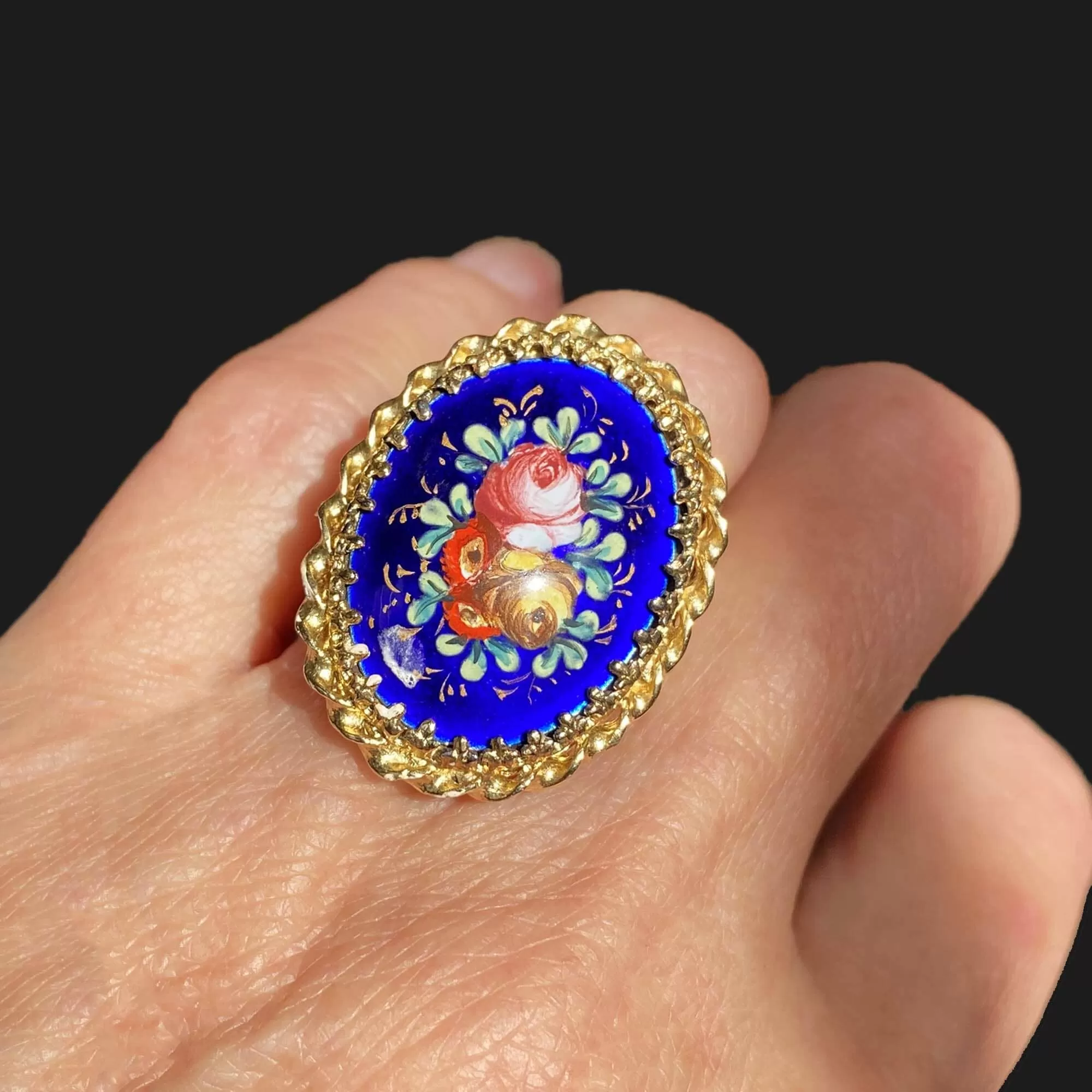 Vintage 14K Gold French Enamel Ring