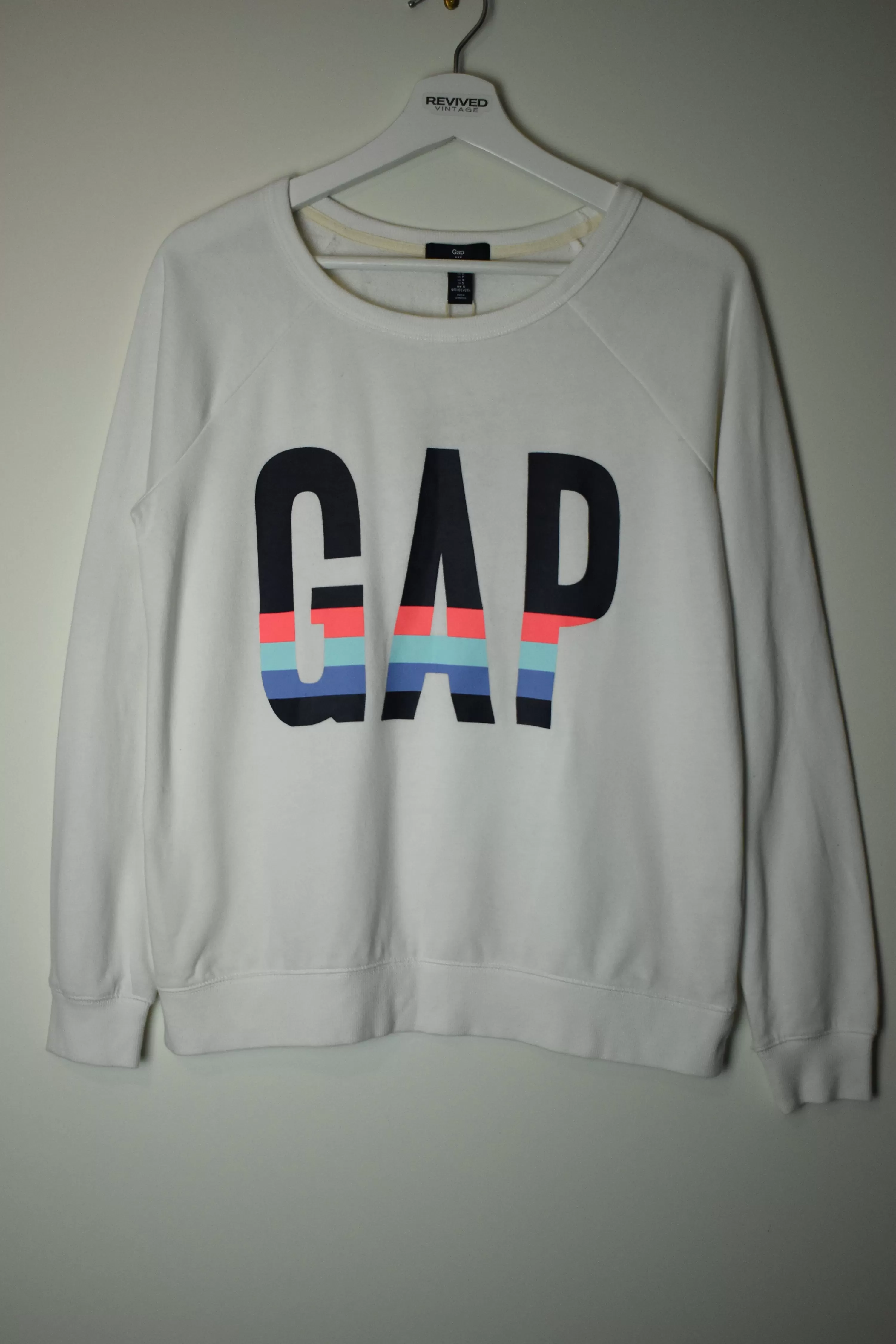 Vintage GAP Rainbow Print White Long Sleeve Medium