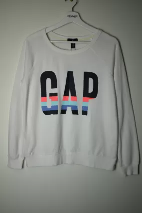 Vintage GAP Rainbow Print White Long Sleeve Medium