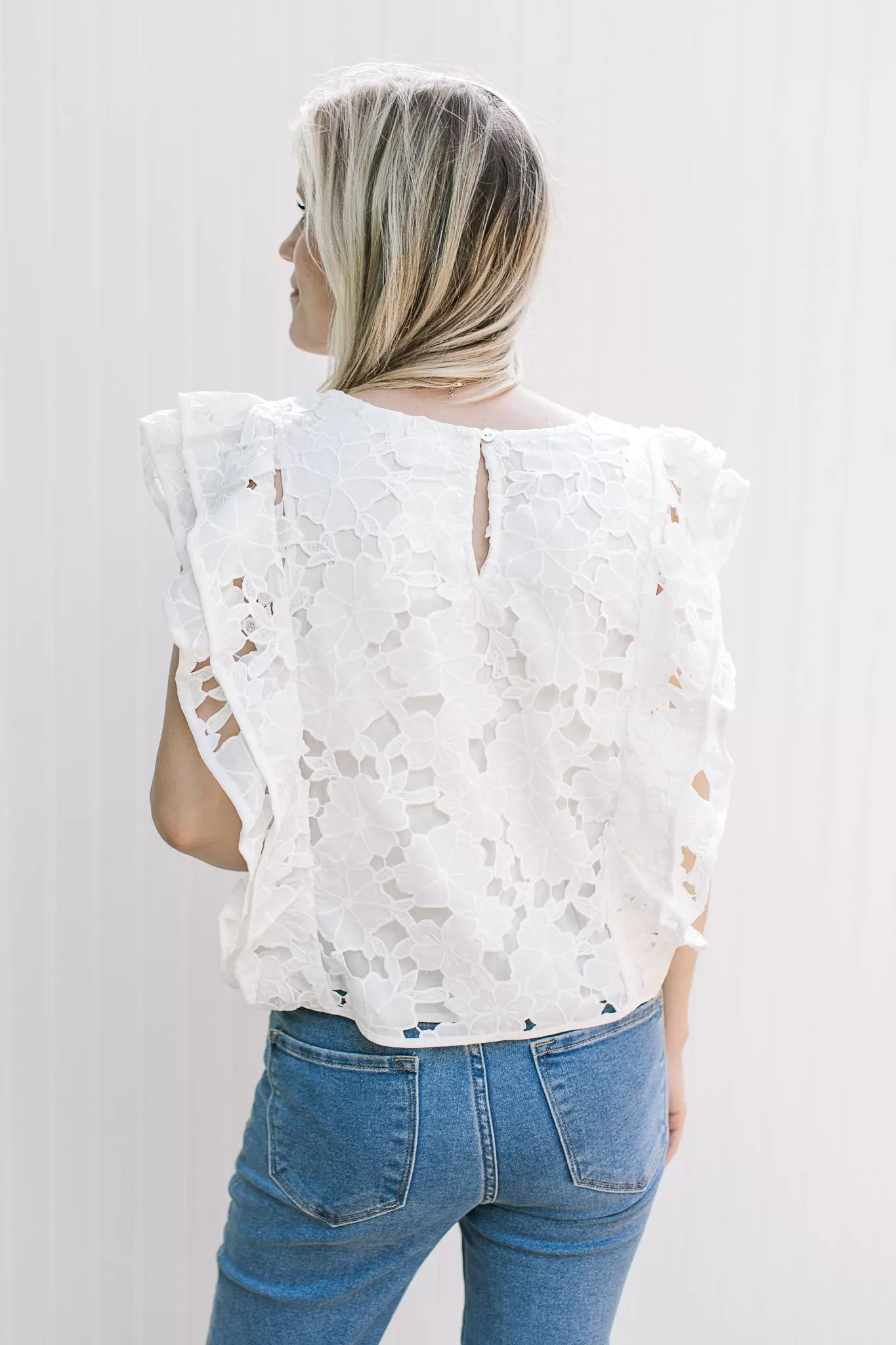 White Lace Flower Cut Out Top