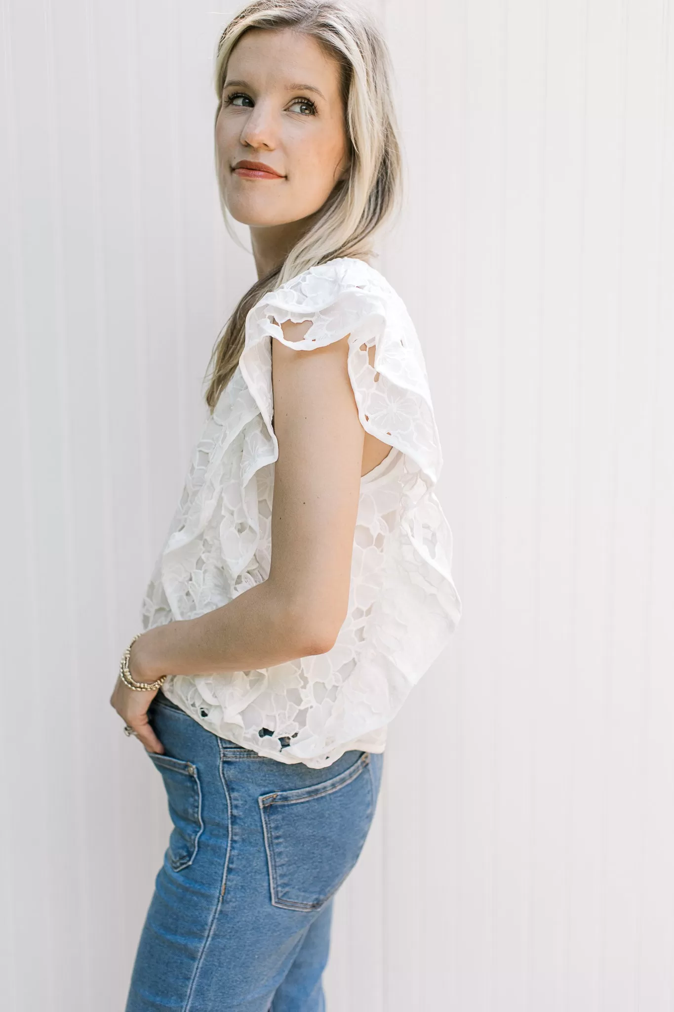 White Lace Flower Cut Out Top